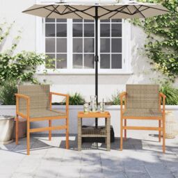 Berkfield Home Garden Chairs 2 pcs Beige Poly Rattan&Solid Wood - thumbnail 3