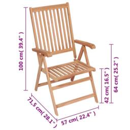 Berkfield Home Reclining Garden Chairs 4 pcs Solid Teak Wood in Brown - thumbnail 8