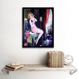 "Artery8 Painting Deco Flapper Woman Candlestick Telephone Framed Art Print in Pink - Size: W12"" x H16""" - thumbnail 2