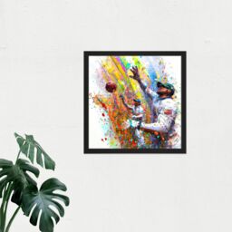 "Artery8 Wall Art Print Vibrant Cricket Fielders Sports Ball Oil Splatter Painting Square Framed Picture 16X16 Inch in Black - Size: W16"" x H16""" - thumbnail 2