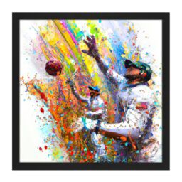 "Artery8 Wall Art Print Vibrant Cricket Fielders Sports Ball Oil Splatter Painting Square Framed Picture 16X16 Inch in Black - Size: W16"" x H16""" - thumbnail 1