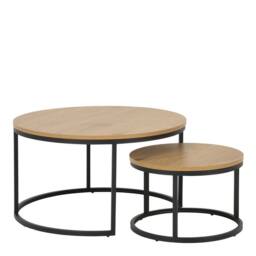 Wyld Haus Odense Wild Oak Effect Round Nesting Coffee Table Set Matte Black in Natural - thumbnail 3
