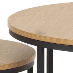 Wyld Haus Odense Wild Oak Effect Round Nesting Coffee Table Set Matte Black in Natural - thumbnail 6