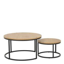 Wyld Haus Odense Wild Oak Effect Round Nesting Coffee Table Set Matte Black in Natural - thumbnail 4