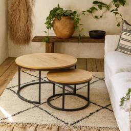 Wyld Haus Odense Wild Oak Effect Round Nesting Coffee Table Set Matte Black in Natural - thumbnail 2