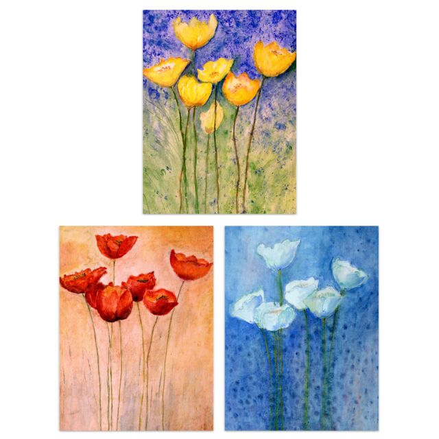Artery8 Wall Art Print Flowers Tulips Poppies Oil Paintings Set Of 3 s Bedroom Bathroom Aesthetic Wildflowers A4 - image 1