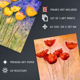 Artery8 Wall Art Print Flowers Tulips Poppies Oil Paintings Set Of 3 s Bedroom Bathroom Aesthetic Wildflowers A4 - thumbnail 4