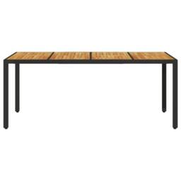 Berkfield Home Garden Table with Acacia Wood Top Black 190x90x75 cm Poly Rattan - Size: 190 x 90 x 75 cm - thumbnail 4