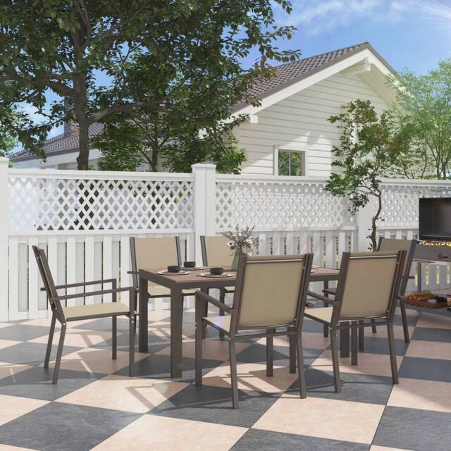 OUTSUNNY Garden Dining Set for 6, Outdoor Dining Table & Chairs in Khaki - image 1