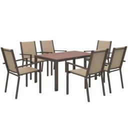 OUTSUNNY Garden Dining Set for 6, Outdoor Dining Table & Chairs in Khaki - thumbnail 2