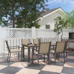 OUTSUNNY Garden Dining Set for 6, Outdoor Dining Table & Chairs in Khaki