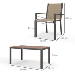 OUTSUNNY Garden Dining Set for 6, Outdoor Dining Table & Chairs in Khaki - thumbnail 3