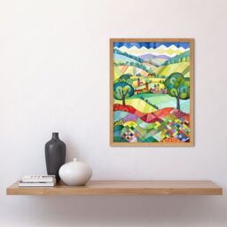 "Artery8 Wall Art Print English Countryside Rural Landscape Folk Art Watercolour Painting Art Framed in Light Oak - Size: W12"" x H16""" - thumbnail 2