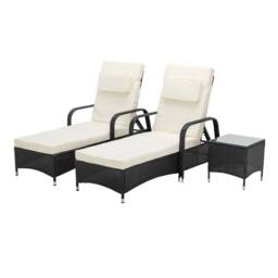 MCC Direct Rattan Sun lounger Duo & Table Set Venice in Black - Size: 1 Pack - thumbnail 2