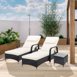 MCC Direct Rattan Sun lounger Duo & Table Set Venice in Black - Size: 1 Pack
