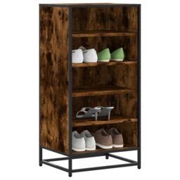 Berkfield Home Shoe Rack Smoked Oak 48x38x97.5 cm Engineered Wood in Brown - thumbnail 1