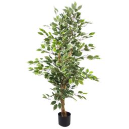Leaf 130cm Variegated White/Green Bushy Ficus Tree in Green - thumbnail 1