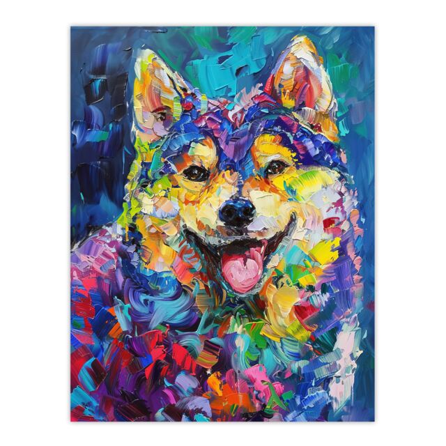 "Artery8 Rainbow Shiba Inu Dog Lover Portrait Thick Paint Wall Art Print - Size: W24"" x H32""" - image 1