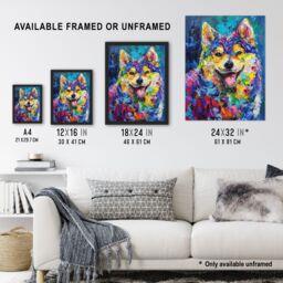 "Artery8 Rainbow Shiba Inu Dog Lover Portrait Thick Paint Wall Art Print - Size: W24"" x H32""" - thumbnail 3