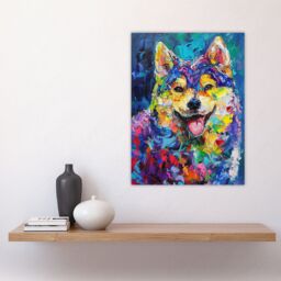 "Artery8 Rainbow Shiba Inu Dog Lover Portrait Thick Paint Wall Art Print - Size: W24"" x H32""" - thumbnail 4