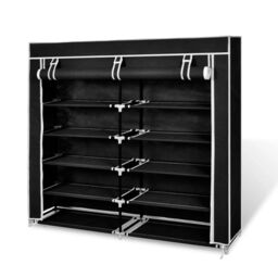 Berkfield Home Fabric Shoe Cabinet with Cover 115 x 28 x 110 cm Black