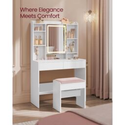 VASAGLE Plush Vanity Seat Upholstered Makeup Chair Protective Base in Light Pink - thumbnail 5