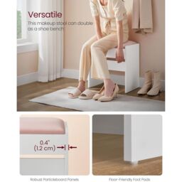 VASAGLE Plush Vanity Seat Upholstered Makeup Chair Protective Base in Light Pink - thumbnail 3