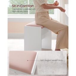 VASAGLE Plush Vanity Seat Upholstered Makeup Chair Protective Base in Light Pink - thumbnail 4