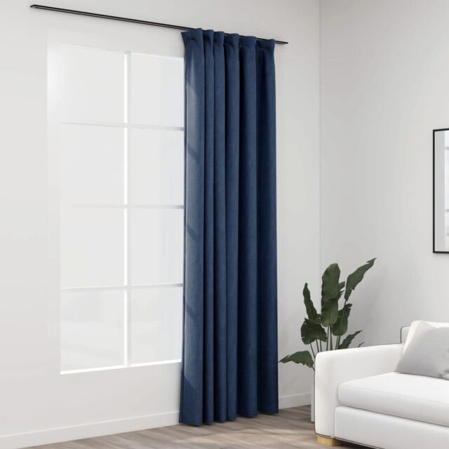 Berkfield Home Linen-Look Blackout Curtains with Hooks Blue 290x245 cm - image 1