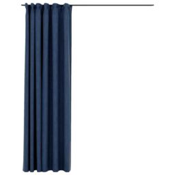 Berkfield Home Linen-Look Blackout Curtains with Hooks Blue 290x245 cm - thumbnail 2