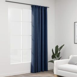 Berkfield Home Linen-Look Blackout Curtains with Hooks Blue 290x245 cm