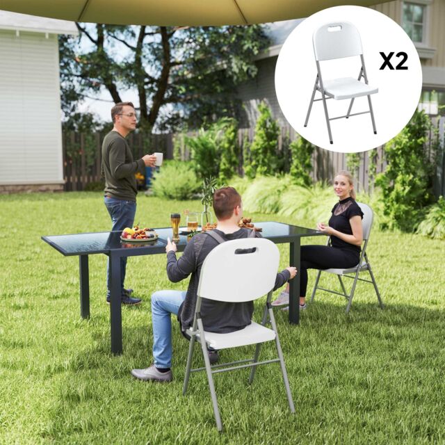 OUTSUNNY 2PCS Folding Chair with Steel Frame, Garden Chair Set, White - Size: 2 Pack - image 1