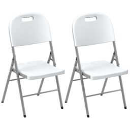 OUTSUNNY 2PCS Folding Chair with Steel Frame, Garden Chair Set, White - Size: 2 Pack - thumbnail 2
