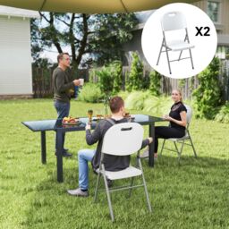 OUTSUNNY 2PCS Folding Chair with Steel Frame, Garden Chair Set, White - Size: 2 Pack