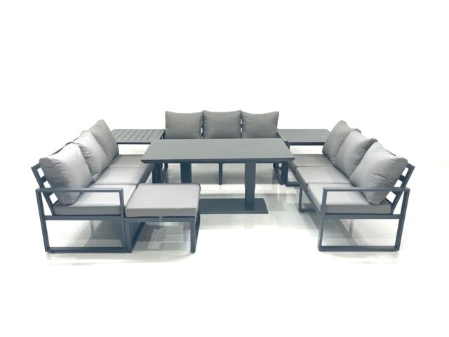 Fimous 10 Seater Garden Sofa Set Aluminium Furniture Rising Dining Tabe Set with 2 Side Tables Big Footstool Dark Grey - image 1
