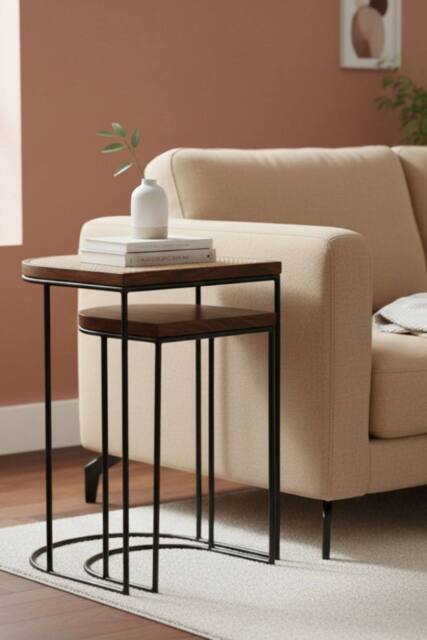 IH Design Giselle Wood & Metal Nest Of 2 Table in Walnut - image 1