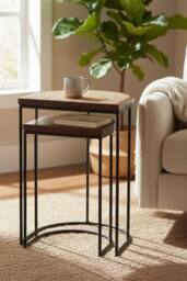 IH Design Giselle Wood & Metal Nest Of 2 Table in Walnut - thumbnail 7