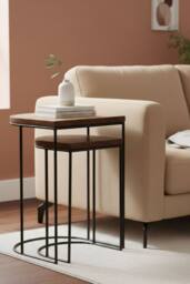 IH Design Giselle Wood & Metal Nest Of 2 Table in Walnut