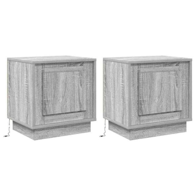 Berkfield Home Bedside Cabinets with LED Lights 2 pcs Grey Sonoma 44x34, 5x45 cm - image 1