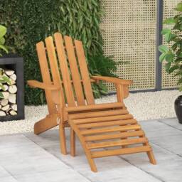Berkfield Home Garden Adirondack Chair with Footrest Solid Acacia Wood in Brown - thumbnail 1