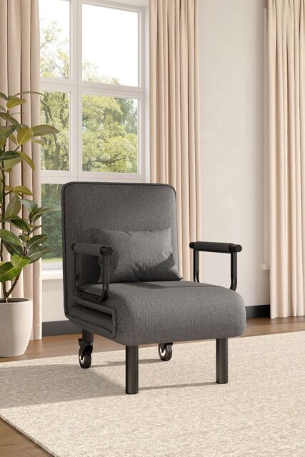 Convertible 3-in-1 Linen Sofa Bed with Pillow & Wheels in Grey - image 1