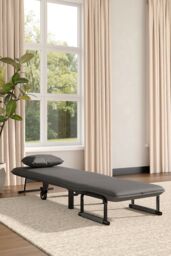 Convertible 3-in-1 Linen Sofa Bed with Pillow & Wheels in Grey - thumbnail 2