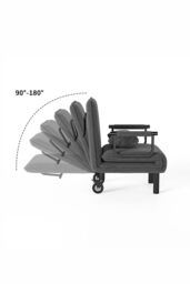 Convertible 3-in-1 Linen Sofa Bed with Pillow & Wheels in Grey - thumbnail 3