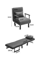 Convertible 3-in-1 Linen Sofa Bed with Pillow & Wheels in Grey - thumbnail 6