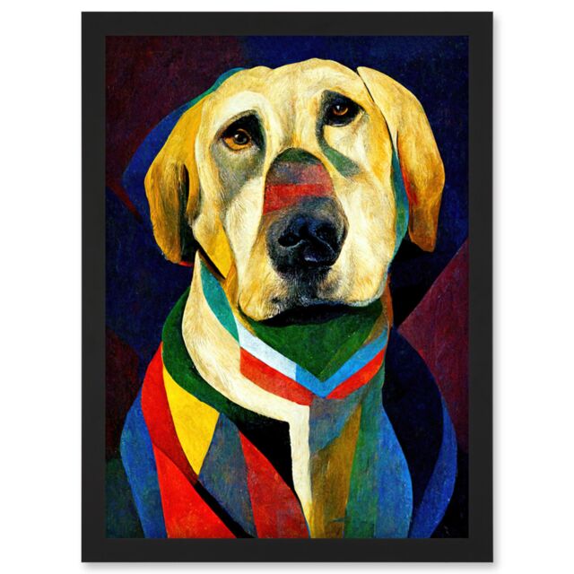 Artery8 Kandinsky's Dog Abstract Multi-Coloured Oil Painting Artwork Framed Wall Art Print A4 in Black - image 1