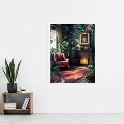 "Artery8 Plant Lover Cozy Fireplace Floral Tapestry Wall Art Print - Size: W24"" x H32""" - thumbnail 4