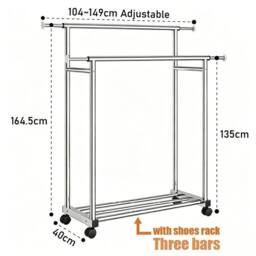 FLAVORA Stainless Steel Heavy Duty Clothes Rail Hanging Rack in Silver - Size: 500mm - thumbnail 2