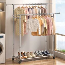 FLAVORA Stainless Steel Heavy Duty Clothes Rail Hanging Rack in Silver - Size: 500mm - thumbnail 3