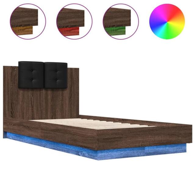 Berkfield Home Bed Frame with LED without Mattress Brown Oak 75x190 cm Small Single - image 1