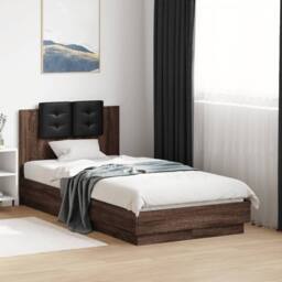 Berkfield Home Bed Frame with LED without Mattress Brown Oak 75x190 cm Small Single - thumbnail 4